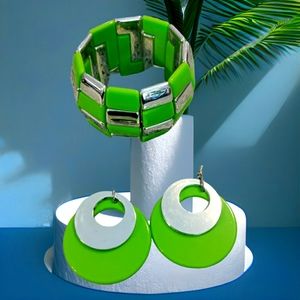 Green and silver bracelet and earring set